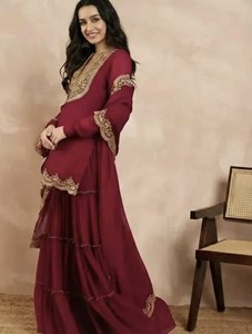 NUEVO LANZAMIENTO: 2 PIEZAS DE SALWAR KAMEEZ PARA FIESTA, NUEVO MODELO EN DOS COLORES POPULARES NEGRO Y MARRÓN, TELA GEORGETTE PESADA, COMPLETAMENTE CONFECCIONADO - Product Image 4