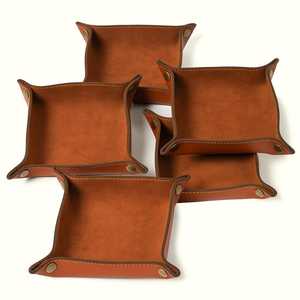 Plateau à monnaie en cuir véritable fait main, petite boîte de rangement pour bijoux, organiseur de bureau, sac de rangement en cuir véritable GLTY-0028 - Product Image 5