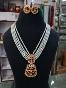 Gold Plated Brass Zircon Ethnic <b>Necklace</b> <b>Set</b> with Imitation Pearl Accent for Women-<b>Wedding</b> Engagement Gift Party Jewelry - Product Image 2
