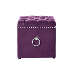 Square Ottoman with Knob Handle Velvet Fabric Seating Stool Foot Rest Upholstered Makeup Dressing Stool Padded Seat Shoe <b>Bench</b> - Product Image 2