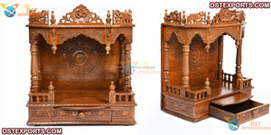 Éléphant sculpté à la main Mandir maison bois traité Temple Style moderne taille personnalisée finition naturelle UK USA Canada - Product Image 4