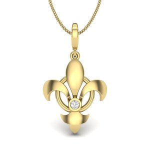 Colgante de diamante Fleur De Lis en oro amarillo con diamante natural de corte brillante redondo para uso diario. - Product Image 2