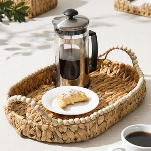 Home Riverrun Grove Bandeja Decorativa Tejida de 17 Pulgadas, Cesta Grande de Jacinto de Agua Natural con Asas de Madera para Decoración de Mesa de Centro - Product Image 1