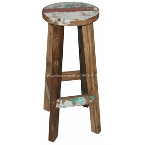 Tabouret de bar design en bois de bateau recyclé, original, unique, multicolore, artisanal, compact, pour l'intérieur et l'extérieur, exportation de meubles - Product Image 1