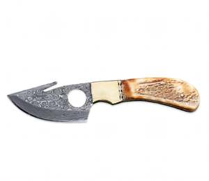 Outil utilitaire compact à lame fixe robuste avec une tranchant de coupe large et une poignée en bois de cerf - Product Image 5