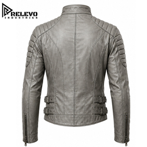 Premium Men's Slim Fit Black & White Leather <b>Biker</b> <b>Jacket</b>, Armor Style Coat with Perforated Front and Stand Collar Customized - Product Image 2