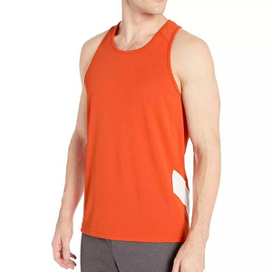 Camiseta sin Mangas para Hombre, Estilo Casual, Color Naranja, para Gimnasio, Entrenamiento Físico, Venta al por Mayor, Transpirable, 100% Algodón, Cuello Redondo - Product Image 2