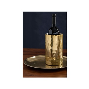 Enfriador de Vino Dorado con Acabado Martillado y Bandeja Decorativa, Juego de Enfriador Moderno de Doble Pared de Acero Inoxidable para Botellas - Product Image 4