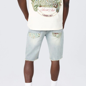 High Street Fashion <b>Men</b> Denim Shorts Elastic Waist Breathable Quick Dry Summer Custom Sublimated Printing 100% Cotton Fitness - Product Image 5