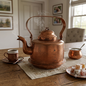 Bouilloire Antique en Cuivre Pur Épais, Rustique et Vintage, pour Cuisinière, Camping, Chauffe-Eau, Faite à la Main, Fond Plat, Théière Primitif - Product Image 4