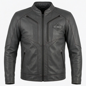 Charcoal Grey Cafe <b>Racer</b> Leather <b>Jacket</b> Minimalist Stand Collar Urban Tactical Biker Coat Custom Wholesale - Product Image 1