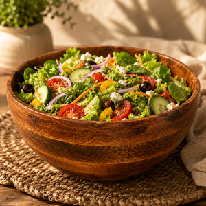Bol à fruits en bois d'acacia de qualité supérieure, rond, finition rustique, bol de service pour salade, bol en bois texturé naturel pour la table à manger - Product Image 2