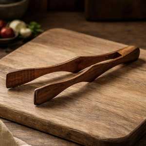 Accessoires de cuisine modernes, pinces à salade multifonctions en bois d'acacia, utilisation domestique et bar, aspect élégant - Product Image 1