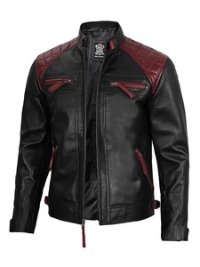 เสื้อแจ็คเก็ตหนังผู้ชายแบบคาเฟ่เรเซอร์ลายควิลท์ - Product Image 2