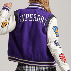 Chaqueta Varsity para Mujer al por Mayor en Stock, Nueva Llegada, Gran Venta, Transpirable, Tejida, Rellena de Poliéster, 100% Lana, con Letras de Nailon - Product Image 3