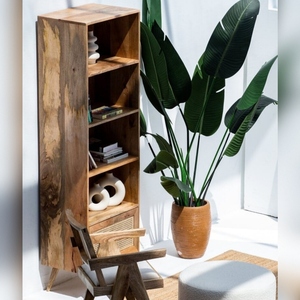 Étagères bibliothèque Vandana Merino Vista en rotin et bois de manguier – Design moderne et naturel pour le rangement - Product Image 6