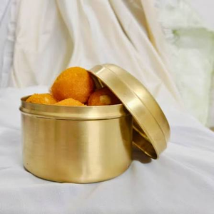 Stackable Round Brass <b>Sweet</b> <b>Box</b> With Hammered Lid Airtight Food Keeper Kitchen Organizer Vintage Style Handcrafted - Product Image 4