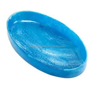 Cuenco para servir ovalado de resina azul con patrón de mármol, se usa como bandeja para servir para varios alimentos o pieza de acento decorativo, producto hecho a mano - Product Image 1