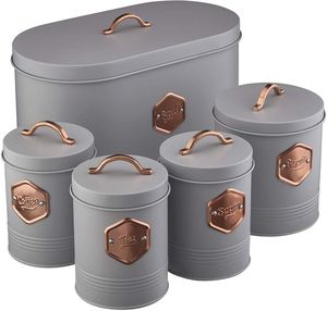 Hammered Gold Metal <b>Storage</b> <b>Containers</b> Set With Lids And Handles Cylinder Shape Vintage Design For <b>Kitchen</b> Food Preservation - Product Image 5