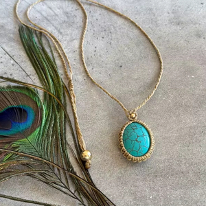 Collier en macramé fait main avec pendentif goutte turquoise, cordon marron, bijoux bohèmes de guérison, vente en gros - Product Image 1