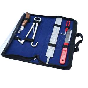 Ensemble d'outils de fermeur en gros avec étui, Couteau à sabots à lame en D affûtée, Couteau à sabots à poignée rouge, Cisaille à sabots pour poulains, Cure-sabot et Râpe à sabots - Product Image 1