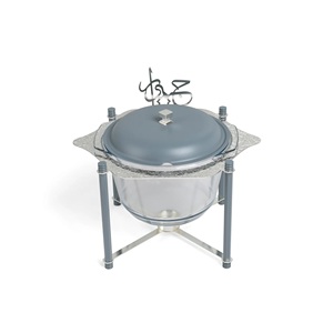 Plato para Servir Comida de Vidrio de Inspiración Árabe con Soporte Metálico Decorativo, Diseñado para Elevar la Presentación de la Comida con un Toque Sofisticado - Product Image 1