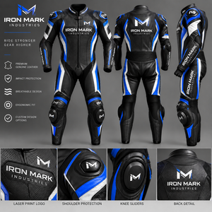 Combinaison de course moto imperméable pour homme IRON MARK INDUSTRIES, manches longues, 100 % coton, respirante, protection, 220g, impression laser - Product Image 1