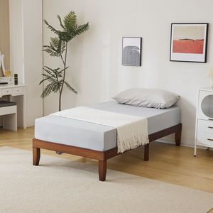 Twin Size Basic Wooden Bed Frame 189*96.5*30.5cm Painted Pine Wood Brown Single Bed - Product Image 4