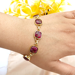 Best selling jewelry mohave ruby <b>copper</b> turquoise cushion shape link <b>bracelet</b> brass 18k gold plated women fashion party <b>bracelet</b> - Product Image 4