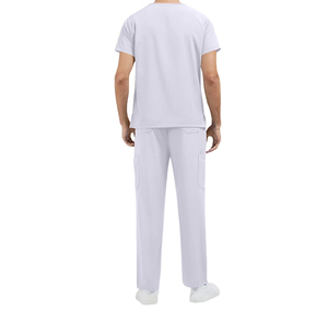 Conjunto de uniforme médico blanco de alta calidad para hombre, de algodón y poliéster tejido, con pantalones con bolsillos y listo para la detección de agujas. - Product Image 1