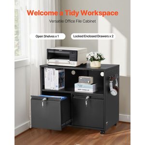 Armoire de classement latérale en métal à 2 tiroirs avec serrure et barres de suspension réglables, armoires de classement à grande capacité - Product Image 2