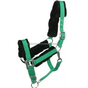 Double licou réglable en nylon pour cheval avec quincaillerie haute brillance de qualité supérieure et vison couvert sur le nez et les joues de la couronne - Product Image 3