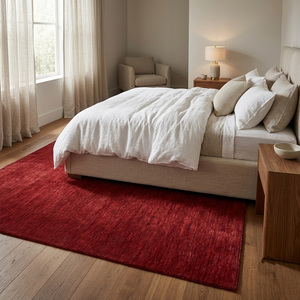 Deep <b>Red</b> <b>Wool</b> Solid Heathered Texture Rug Non-Slip Eco-Friendly Hand Tufted Area Carpet for Living Room Bedroom Hotel Interiors - Product Image 3