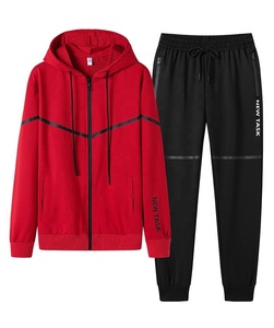 New Styles Trending Men's Front Zip <b>Up</b> Enclosure Zip Pocket Pant Hooded Track Suit Zipper Drawstring Hoodie Sweat Suit With Hood - Product Image 3