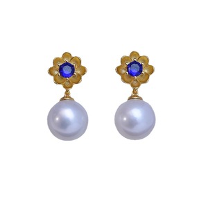 Boucles d'oreilles en perles rondes blanches d'eau douce de 10-11 mm pour femmes, argent S925, pendentifs carrés avec une forte brillance, faibles défauts - Product Image 5