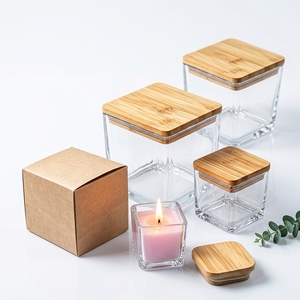 Porte-bougies carrés modernes en verre avec couvercle en <span class=keywords><strong>bois</strong></span>, à suspendre, réutilisables, impression multicolore, livraison rapide, vides - Product Image 2