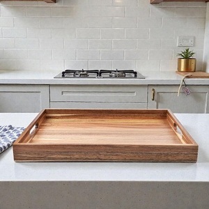 Bandeja de Té de Madera con Logotipo Personalizado, Rectangular, con Asa, Estilo Vintage, de Madera de Nogal, para Servir en el Hogar o Hotel - Product Image 1