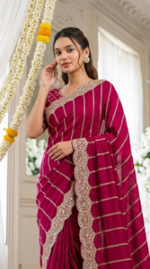 AARA Fashion Women Traditional <b>Red</b> Silk <b>Saree</b> Gold Embroidery Sun Protection All Seasons for Wedding Occasion Floor-Length - Product Image 4