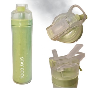 Bouteille de sport d'extérieur 2-en-1 avec pulvérisateur et paille, 650 ml, double paroi isolée, écologique, pour eau glacée - Product Image 1