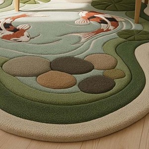 Inspired Hand-Tufted Wool Koi Pond Rug | 3D Embossed Texture Forest <b>Floor</b> Koi Fish Rug for Living room, Bedroom, Dining Decor - Product Image 3