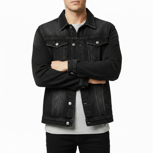 Veste en jean noire personnalisée avec logo pour homme, style classique vintage délavé, coupe ajustée, vente en gros - Product Image 4