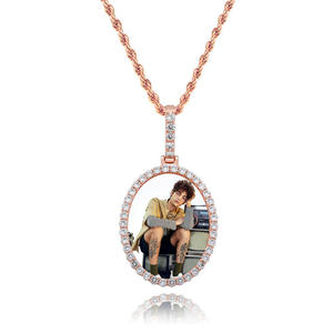 Photo <b>Memory</b> Oval Pendant Custom Picture Necklace Iced Out Sterling Silver Lab Grown Diamond Anniversary <b>Gift</b> - Product Image 2