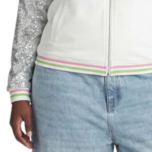AKA Silver Star <b>Sequin</b> Bomber <b>Jacket</b> Women White Zip Up Coat Sparkle Sleeve Stylish Greek Sorority Casual Fashion Outerwear - Product Image 5