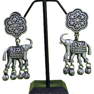 Pendientes Colgantes de Latón Estilo Tribal con Motivo de Elefante, Bañados en Plata Antigua, Tradicionales Indios, Regalo para Fiesta de Mujer, Engaste de Bisel - Product Image 1