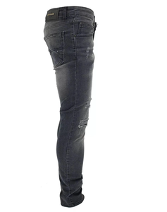 Jean slim noir déchiré pour homme, taille mi-haute, style décontracté, 100 % coton tissé, fermeture boutonnée - Product Image 4