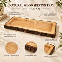 Plateau de service en bois naturel avec bord en écorce |   Plateau rectangulaire en bois rustique pour table à manger, décoration intérieure, présentoir de service, organisateur décoratif