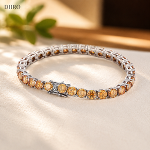 Pulseras de Tenis con Gemas de Corte Redondo Naranja, Chapadas en Oro Blanco de 14K, Joyería de Moissanita para Mujer - Product Image 1