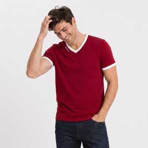 Camiseta de algodón con cuello en V para hombre, color gris, informal, de verano, transpirable, de punto, manga corta - Product Image 6