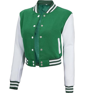 Veste universitaire unisexe, vert et blanc, col rabattu, simple boutonnage, coupe classique, style preppy d'automne - Product Image 1
