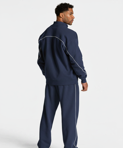 Ensemble de survêtement d'hiver pour homme avec logo personnalisé, sweat à capuche zippé et pantalon de survêtement en coton respirant, deux pièces avec passepoil - Product Image 2